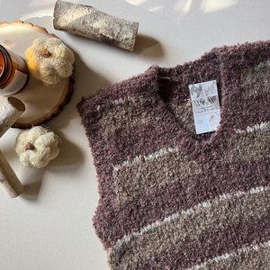 Vintage Handmade Wool Sweater Vest | Mohair Striped Sleeveless Jumper